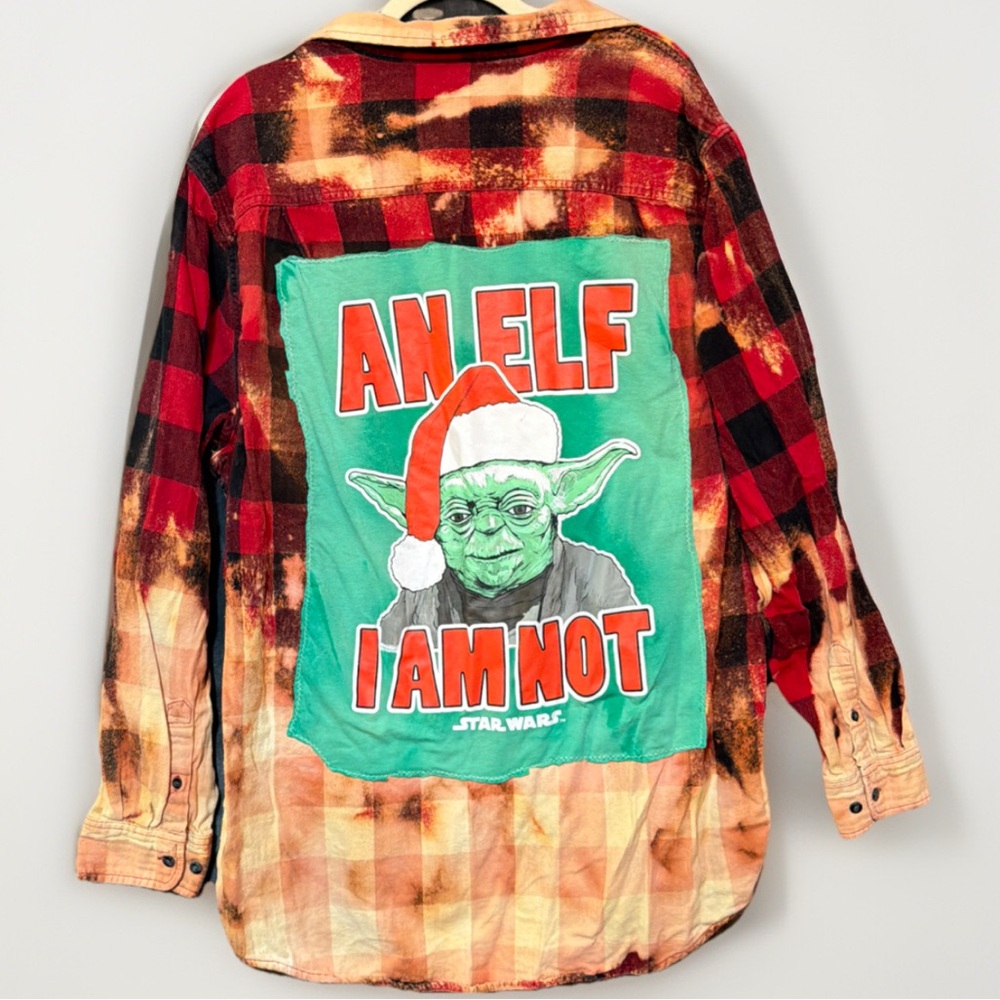 Reworked Buffalo Plaid Flannel Yoda Patch Oversized 2XLT Upcycled